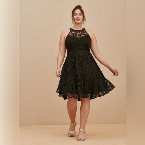 BRAND NEW Black Lace Halter Dress (size 24 - Torrid) - Picture 1 of 4